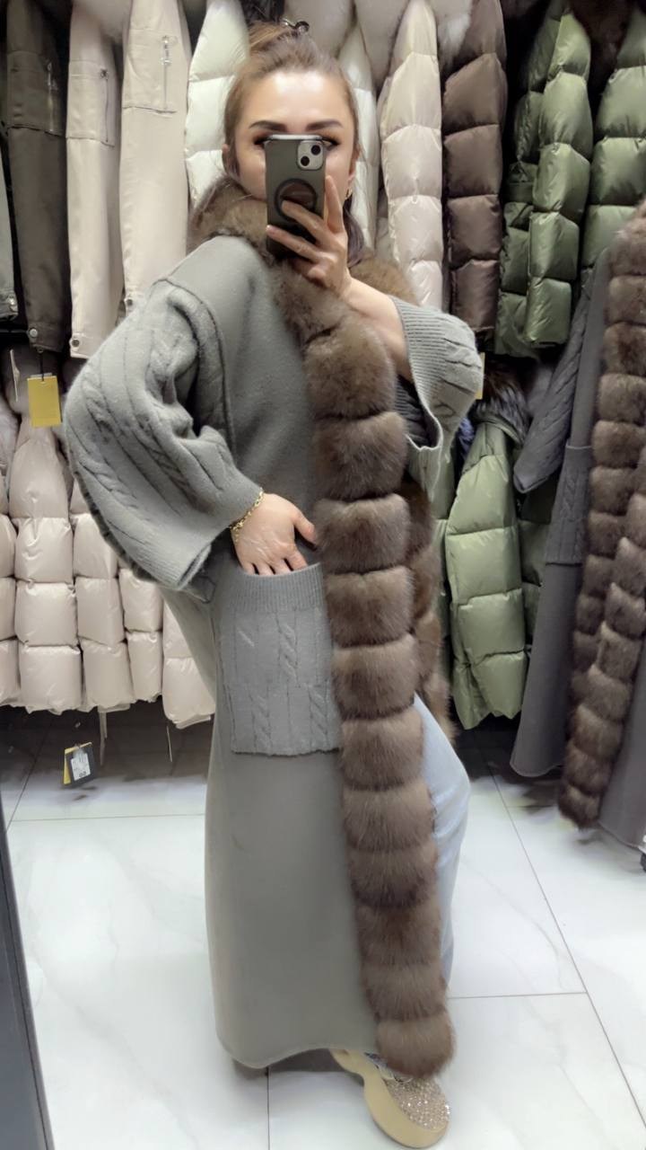 кашемировое пальто с мехом куницы yana kraft brand,кашемировое пальто с мехом куницы,пальто с мехом,кардиган с мехом финского песца yana kraft brand,пальто с мехом куницы