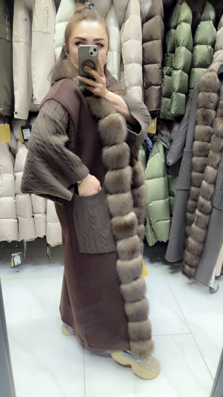 кашемировое пальто с мехом куницы yana kraft brand,кашемировое пальто с мехом куницы,пальто с мехом,кардиган с мехом финского песца yana kraft brand,пальто с мехом куницы