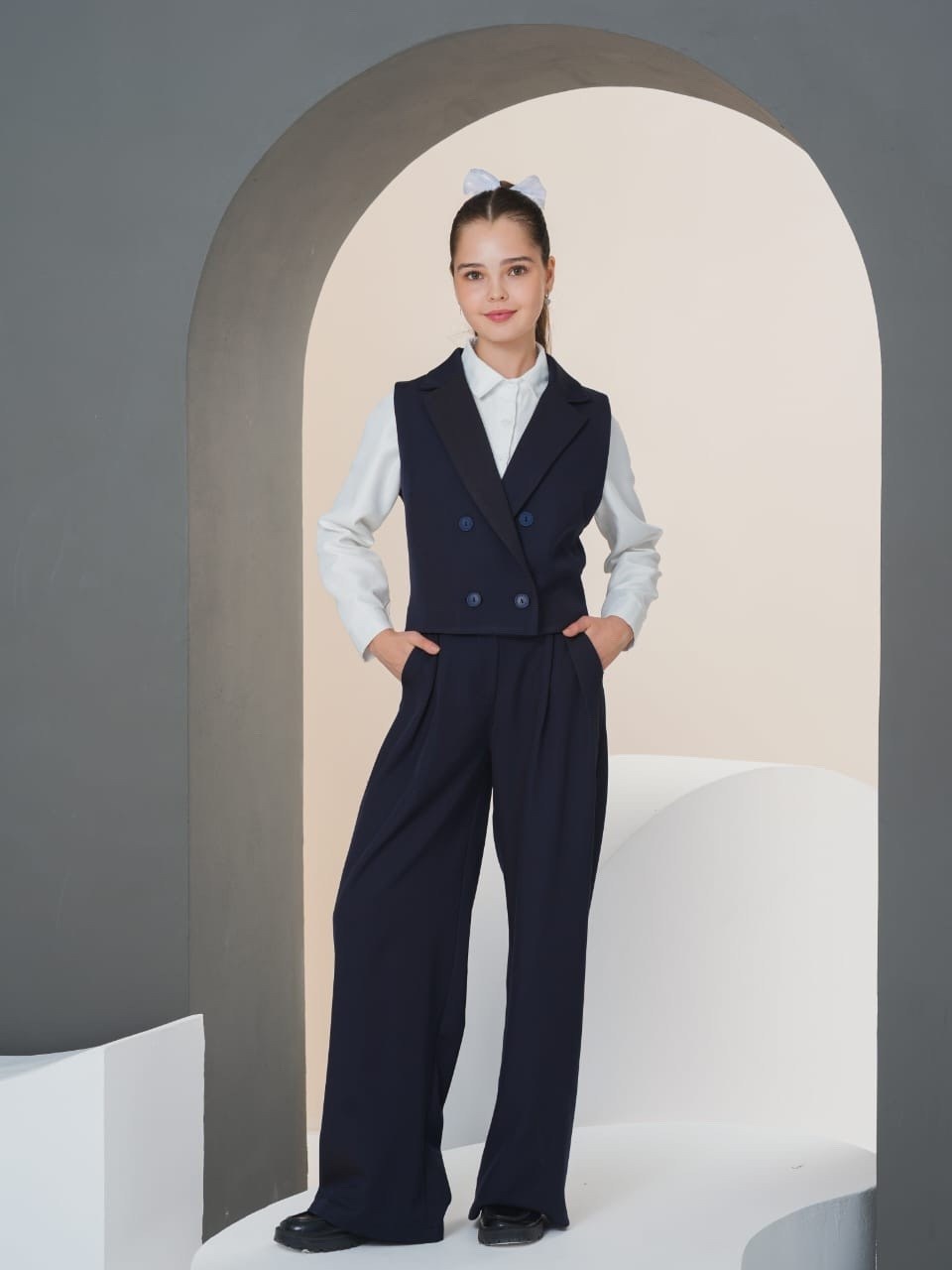школьный костюм двойка с брюками палаццо и жилетом sheng yuan fashion,жилет школьная,жилет костюмный школьный,костюм школьный брючный с жилетом jutetti,брючный костюм школьная форма с жилетом azalya
