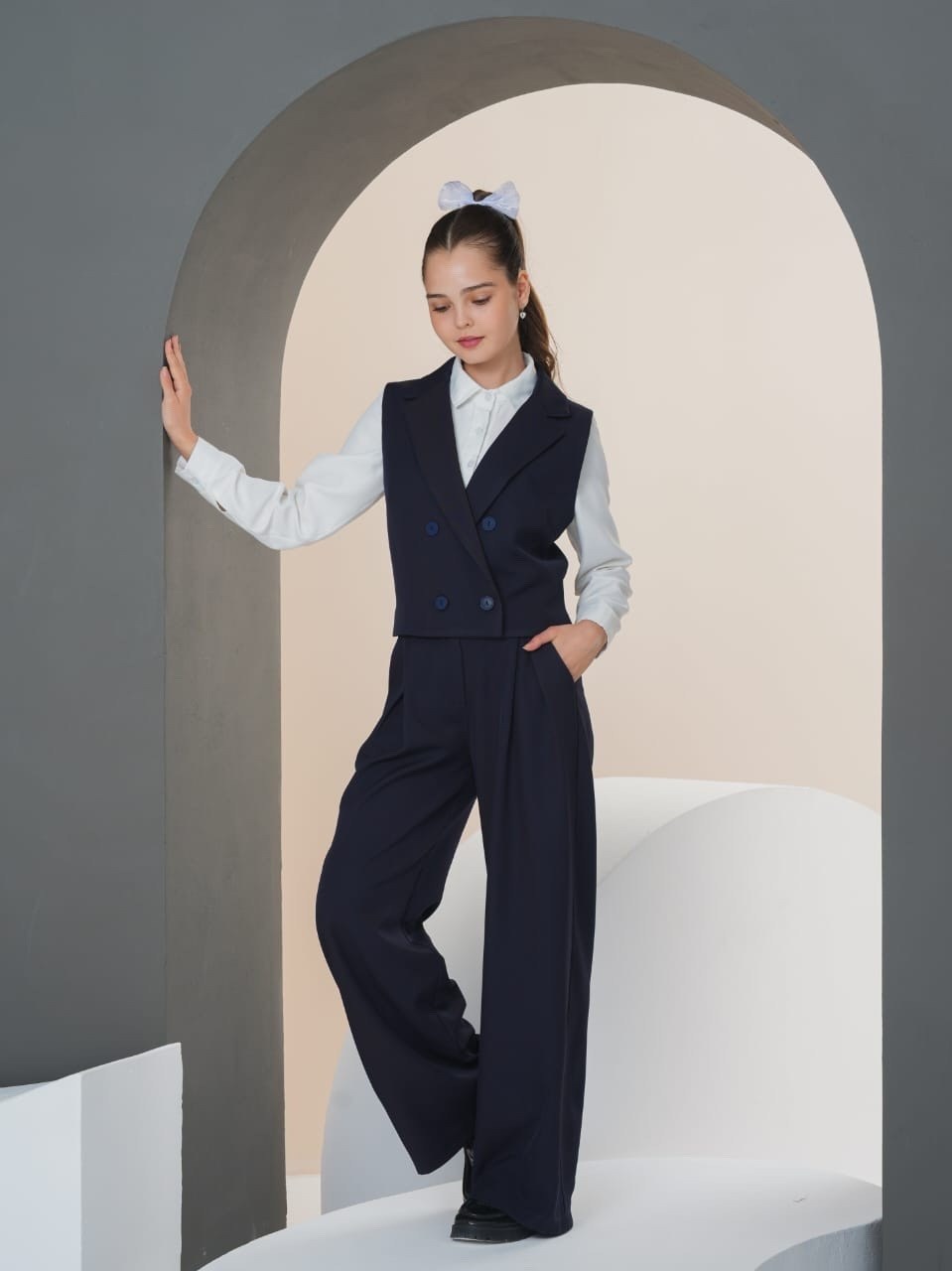 школьный костюм двойка с брюками палаццо и жилетом sheng yuan fashion,жилет школьная,жилет костюмный школьный,костюм школьный брючный с жилетом jutetti,брючный костюм школьная форма с жилетом azalya