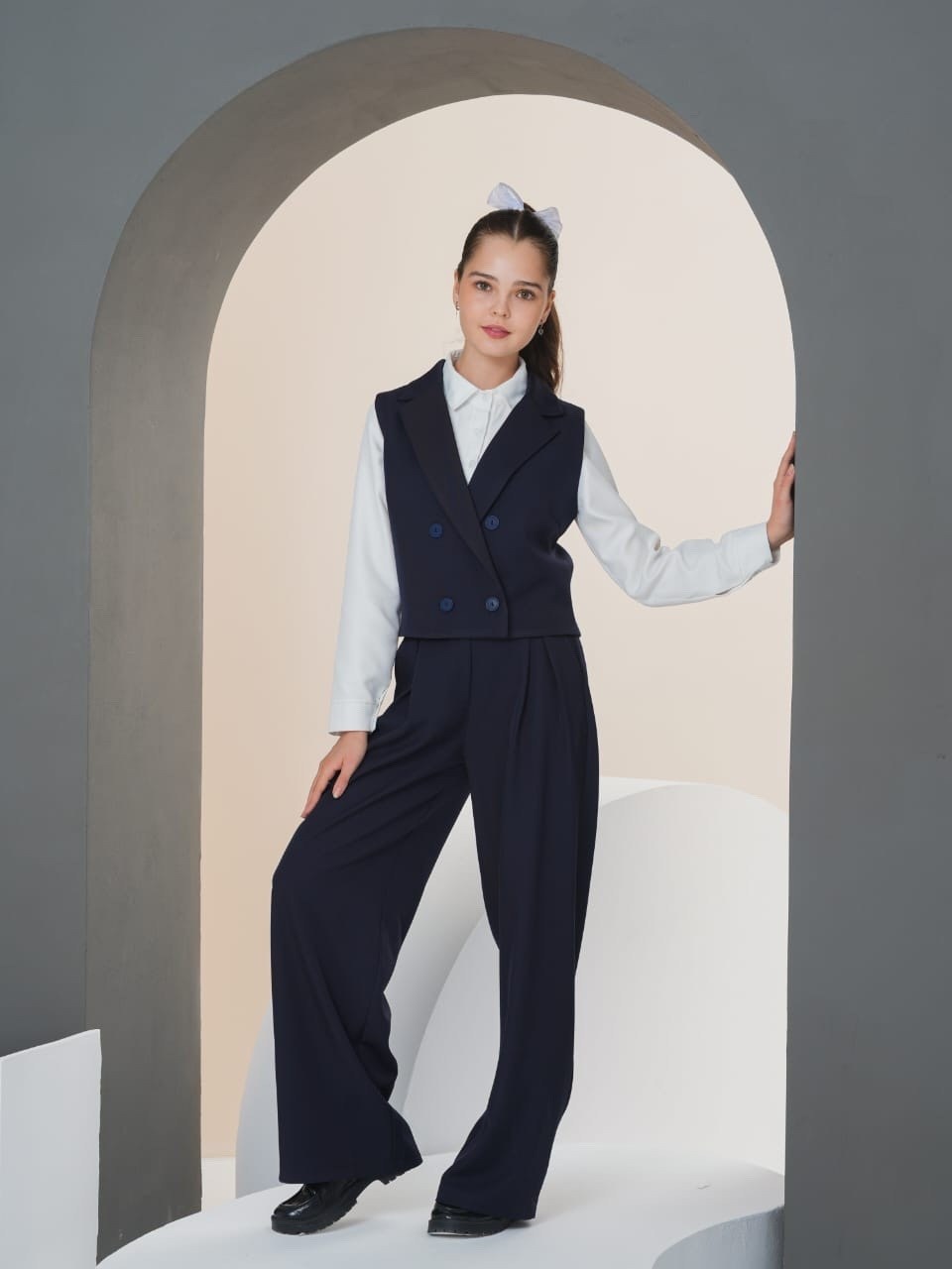 школьный костюм двойка с брюками палаццо и жилетом sheng yuan fashion,жилет школьная,жилет костюмный школьный,костюм школьный брючный с жилетом jutetti,брючный костюм школьная форма с жилетом azalya