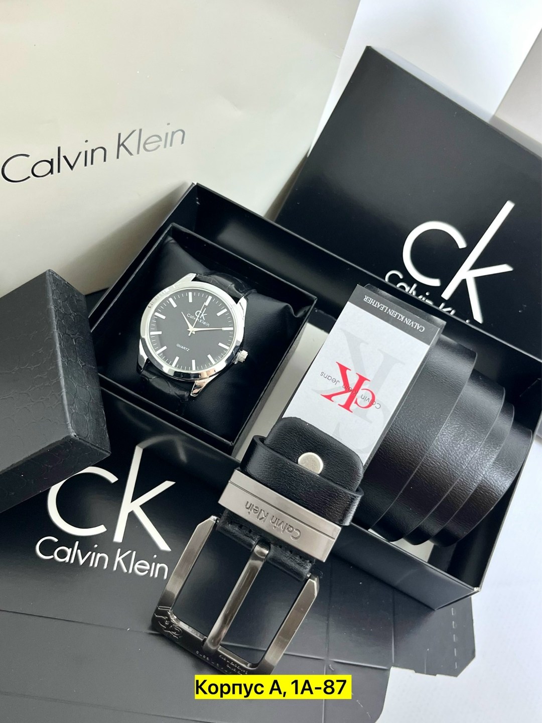 подарочный набор calvin klein,ремень calvin klein мужской,подарочный набор мужской,набор часы и ремень в коробке,набор для мужчин