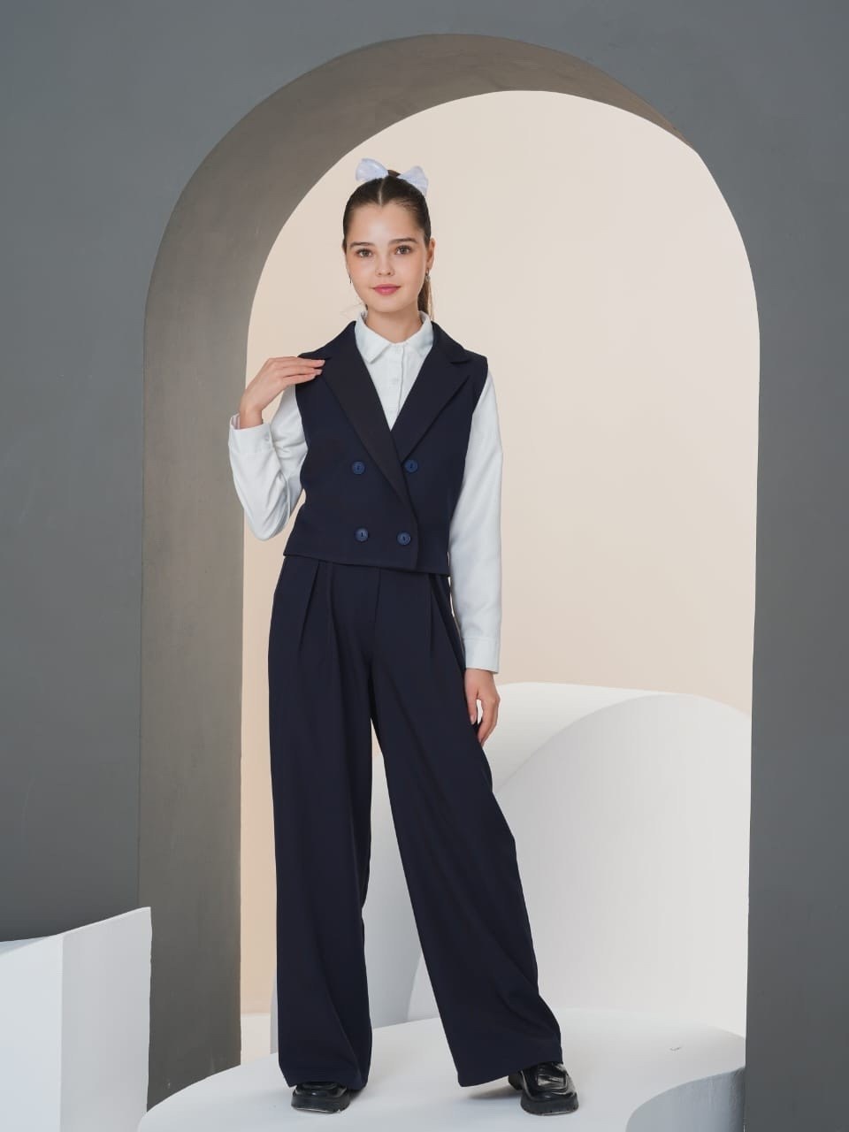 школьный костюм двойка с брюками палаццо и жилетом sheng yuan fashion,жилет школьная,жилет костюмный школьный,костюм школьный брючный с жилетом jutetti,брючный костюм школьная форма с жилетом azalya