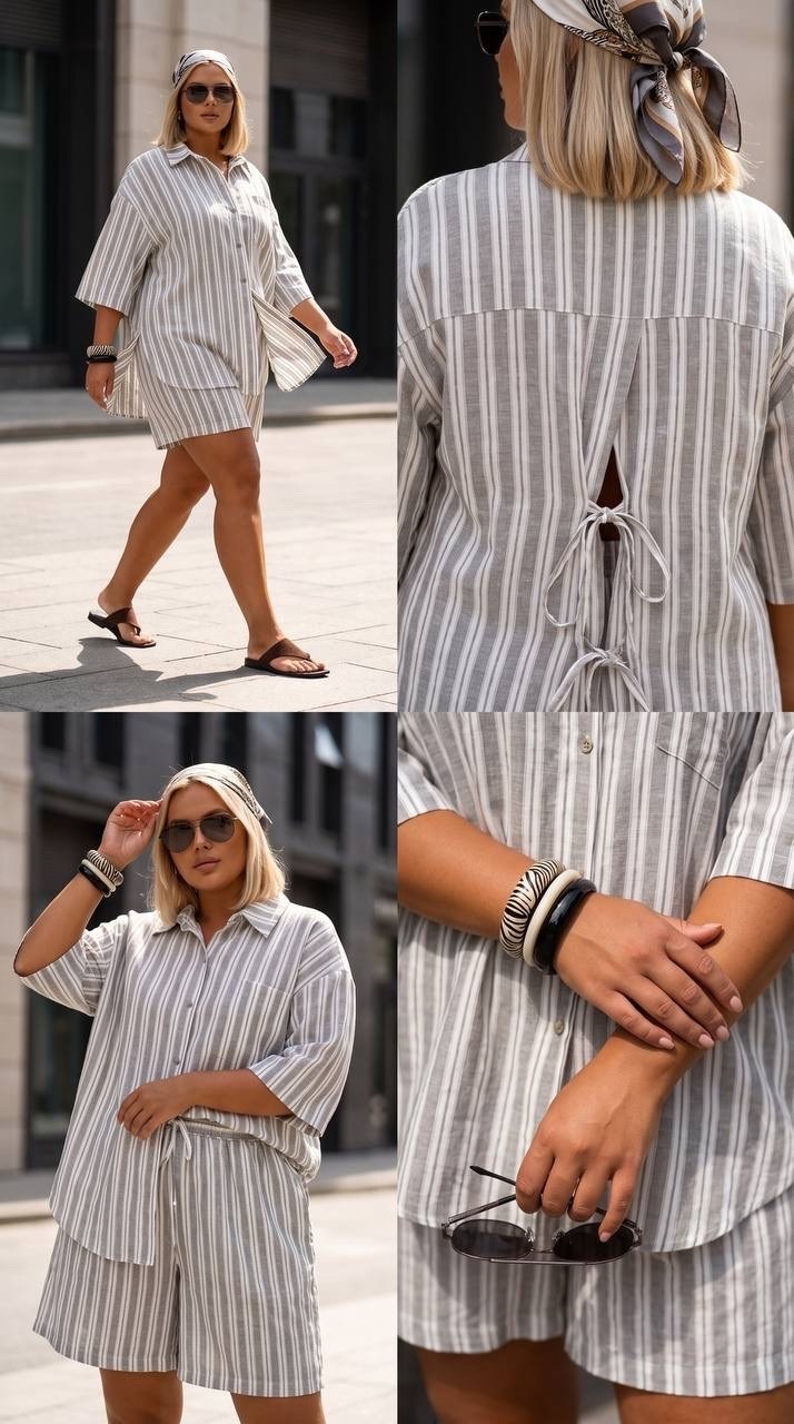 костюм летний с шортами рубашкой льняной в полоску из льна betrendy wear,платья рубашка,,костюм женский летний с шортами и рубашкой из льна,платья рубашка повседневное