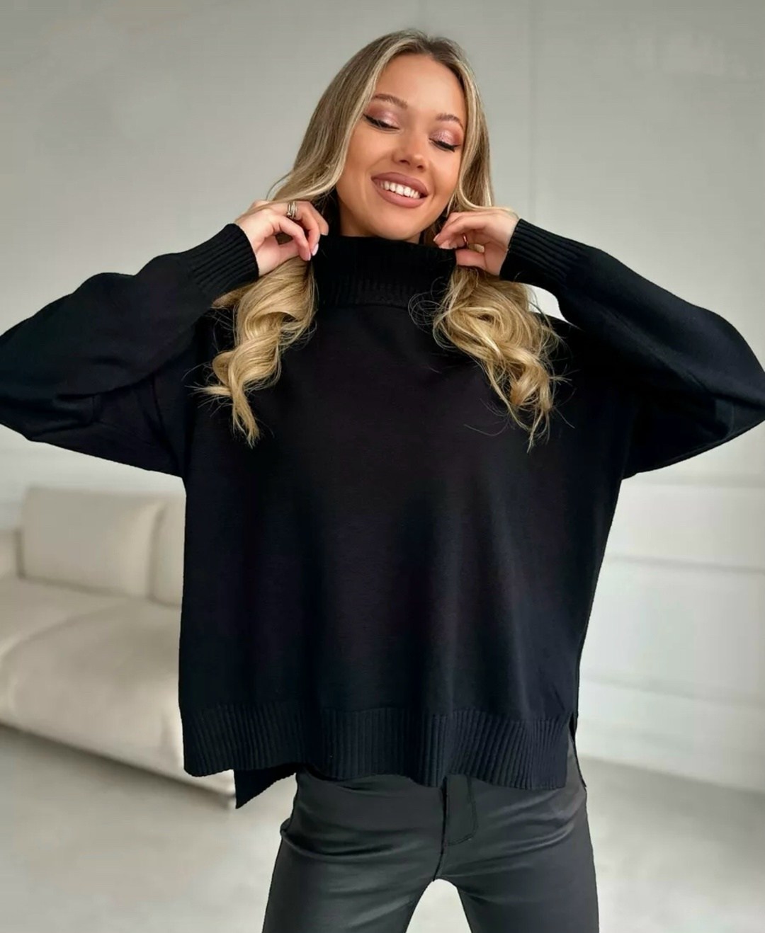 свитер оверсайз джемпер,базовый шерстяной свитер trends brands,джемпер oversize,джемпер бежевый,объёмный джемпер оверсайз бежевый