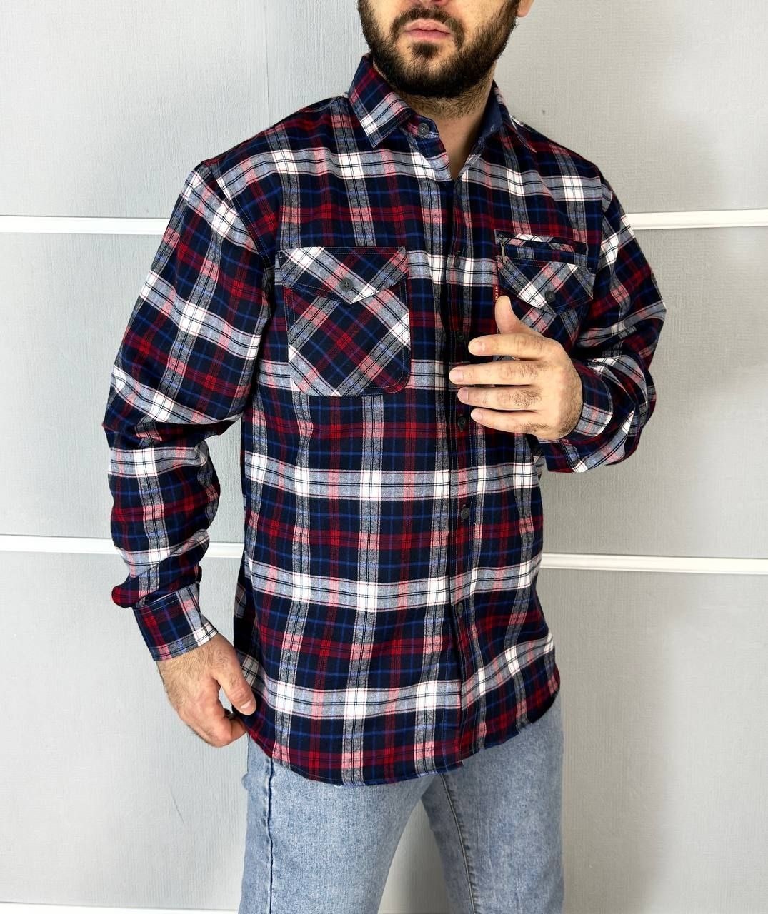 рубашка в клетку теплая h&h fashion,рубашка мужская,рубашка теплая в клетку,рубашка теплая в клетку с длинными рукавами,клетчатая мужская рубашка