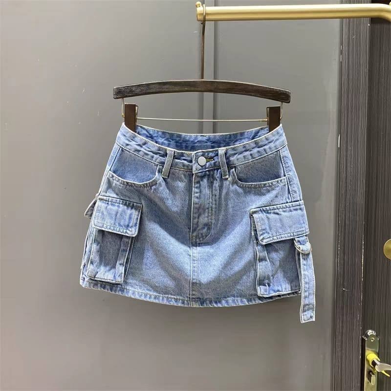 юбка из денима harajuku с несколькими карманами,джинсовая мини-юбка taruxy с карманами в стиле сафари,серая джинсовая юбка с карго-карманами gloria jeans,джинсовая юбка карго мини,женская джинсовая юб