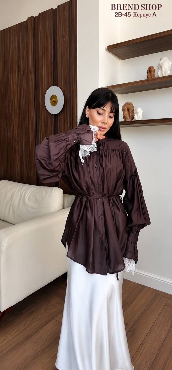рубашка блузка из органзы miumiu cool casual wear,элегантная блузка,eola 2936 шоколад блуза,блузка коричневая,блуза
