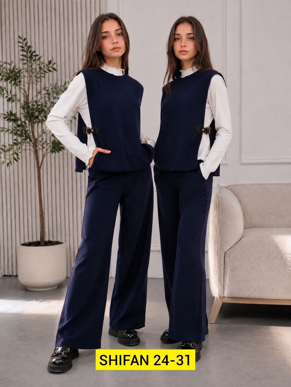 школьный костюм двойка с брюками палаццо и жилетом sheng yuan fashion,костюм-двойка школьный для девочек,школьная форма, школьная двойка с жилеткой арт.496674,костюм-двойка для девочки школьный с жиле