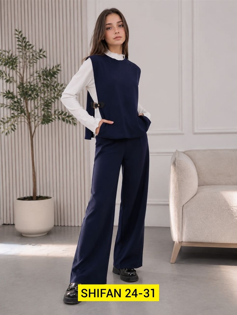 школьный костюм двойка с брюками палаццо и жилетом sheng yuan fashion,костюм-двойка школьный для девочек,школьная форма, школьная двойка с жилеткой арт.496674,костюм-двойка для девочки школьный с жиле