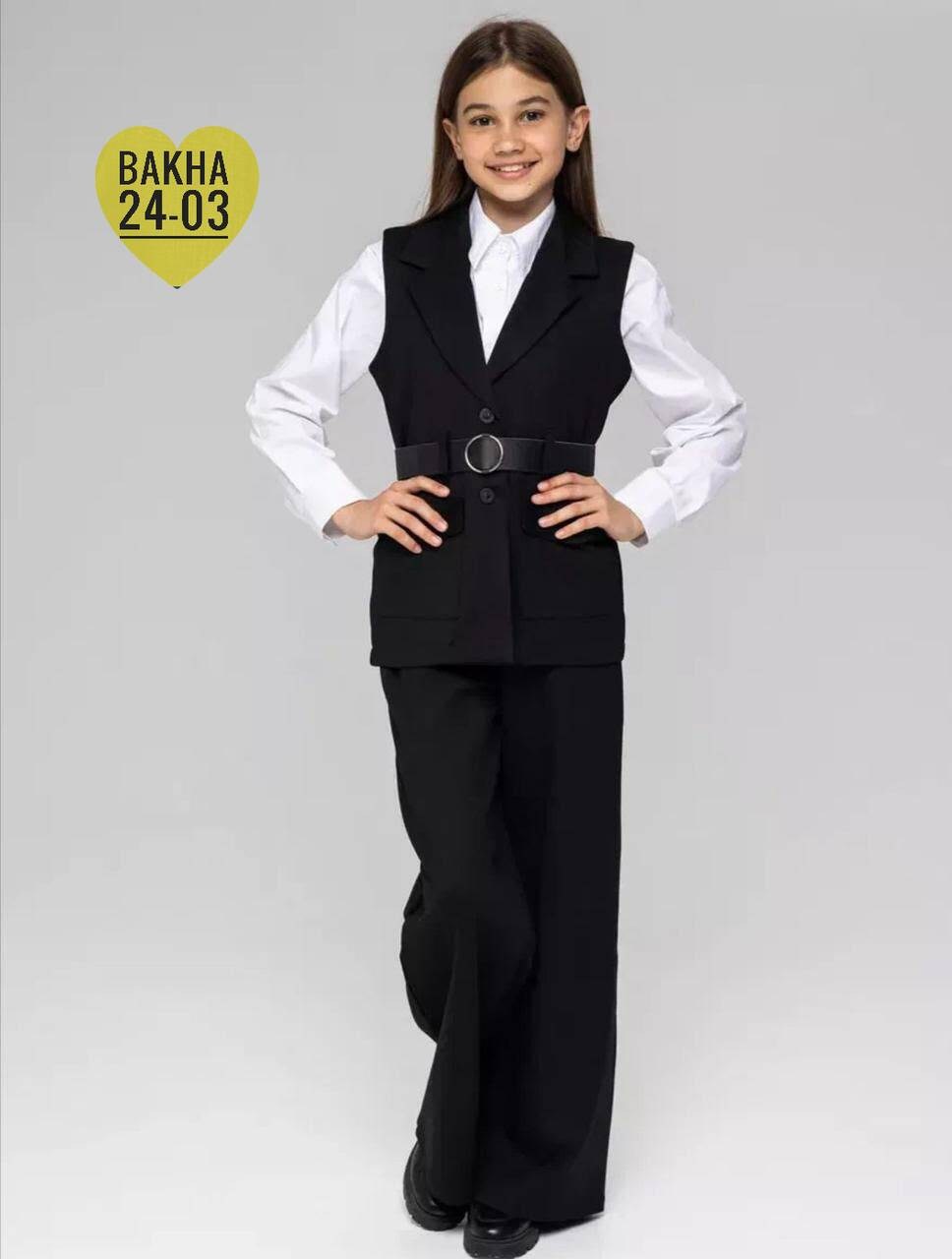 школьный костюм двойка с брюками палаццо и жилетом sheng yuan fashion,костюм школьный брючный с жилетом jutetti,костюм брючный на девочку школьный,брючный костюм школьная форма с жилетом azalya,костюм