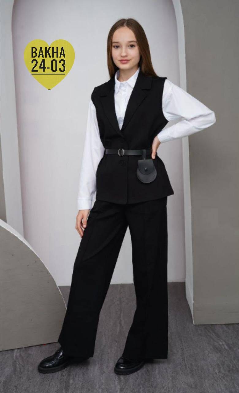 школьный костюм двойка с брюками палаццо и жилетом sheng yuan fashion,костюм школьный брючный с жилетом jutetti,костюм брючный на девочку школьный,брючный костюм школьная форма с жилетом azalya,костюм