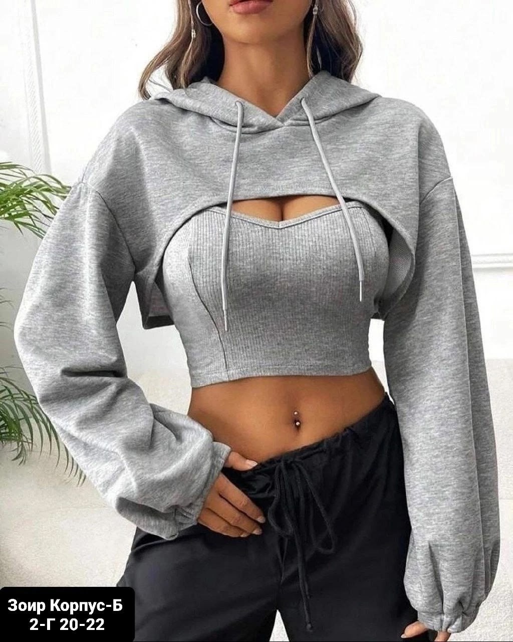 комплект кроп-худи и топик,oversized hoodie,комплект кроп-топ и худи свободного кроя,кофта с капюшоном,толстовка и свитшот