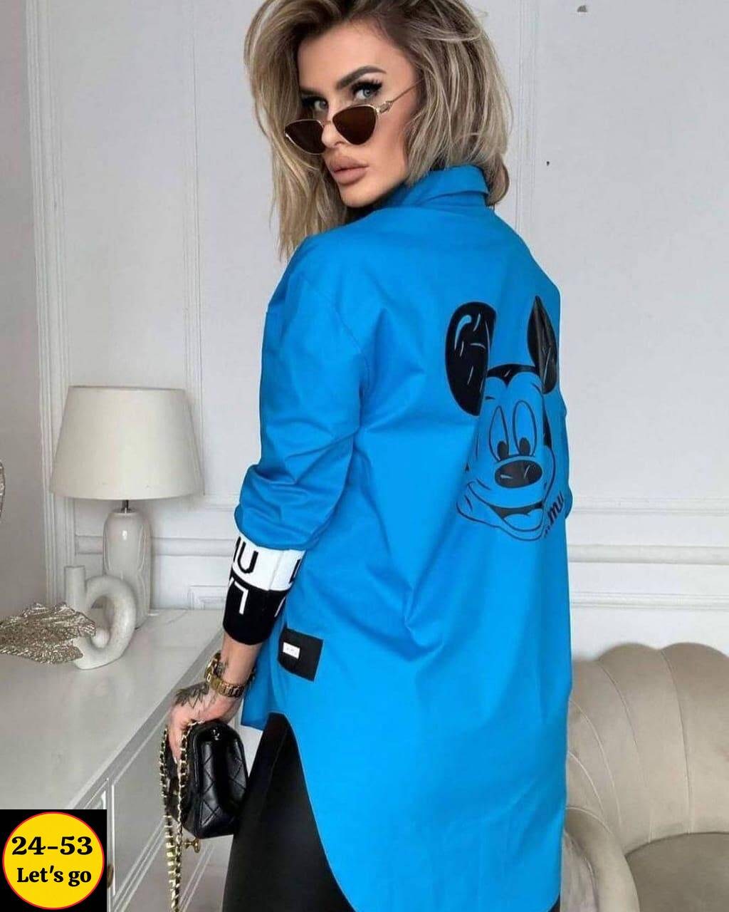 рубашка с микки маусом,женская рубашка,туника женская,удлиненная рубашка,блузка стильная