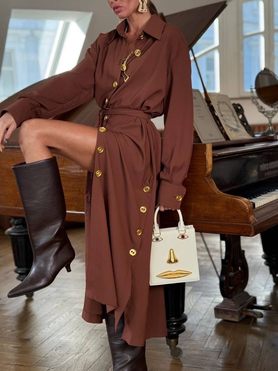 платье коричневое,платье schiaparelli,женское платье на пуговицах schiaparelli кофейного цвета,платья рубашка