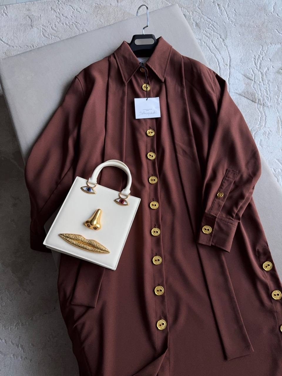 платье коричневое,платье schiaparelli,женское платье на пуговицах schiaparelli кофейного цвета,платья рубашка
