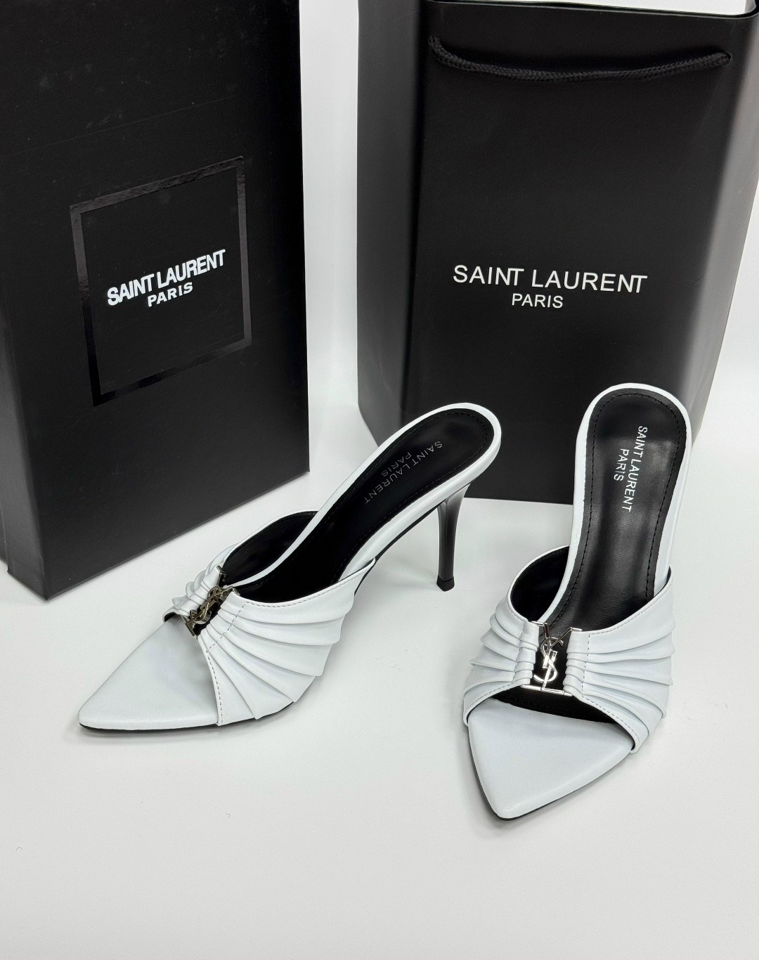 мюли женские,,мюли на каблуке,saint laurent туфли,кожаные мюли