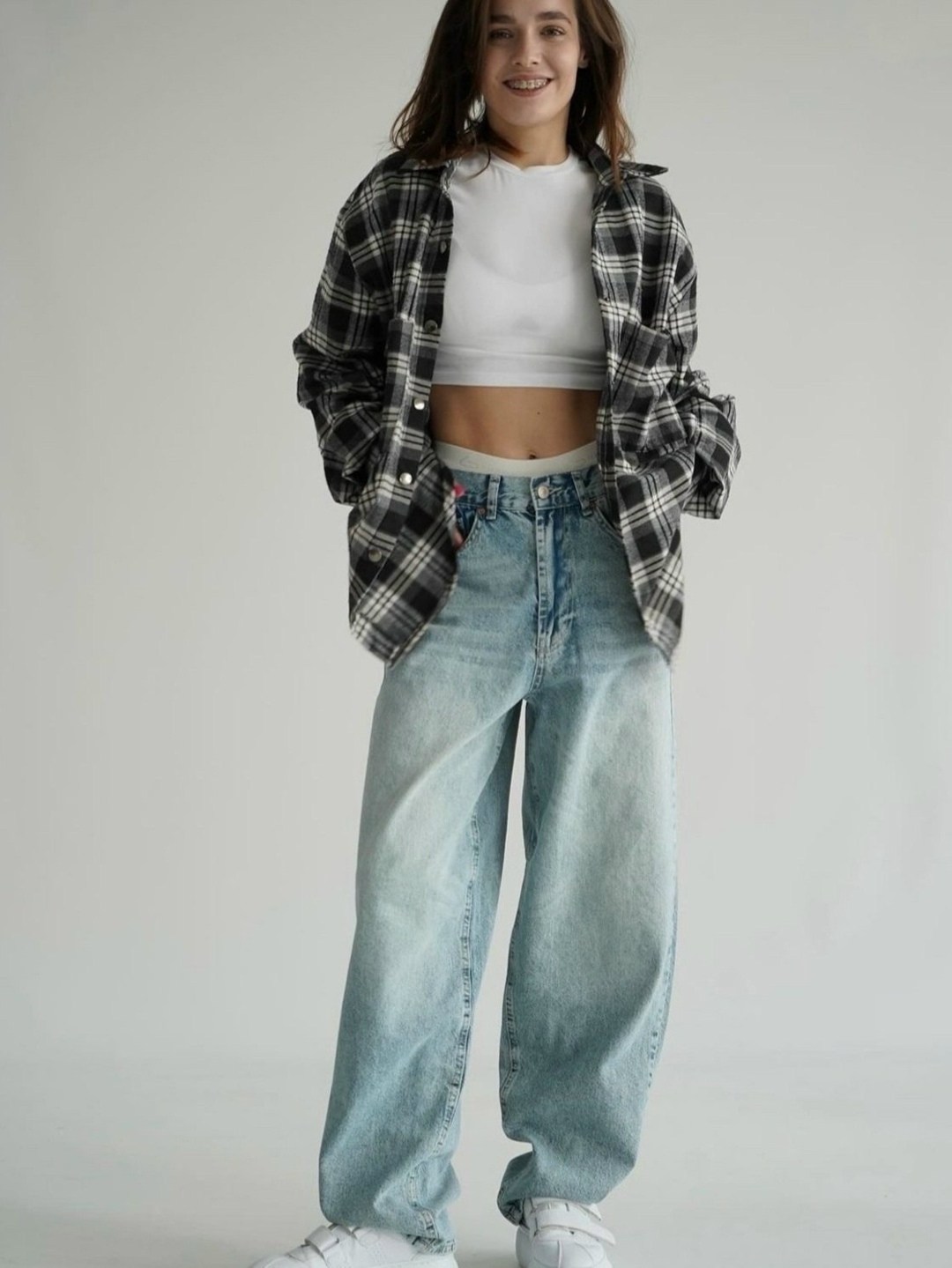 рубашка oversize фланелевая в клетку с карманами,джинсы штаны,брюки джинсы,джинсы женский,рубашка женская фланелевая в клетку оверсайз