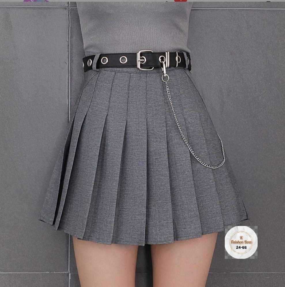 плиссированная мини юбка с aliexpress черная,черная плиссированная юбка с поясом-цепочкой в стиле панк-рок,черная плиссированная корейская юбка,юбка с цепью,черная плиссированная юбка с поясом-цепочко