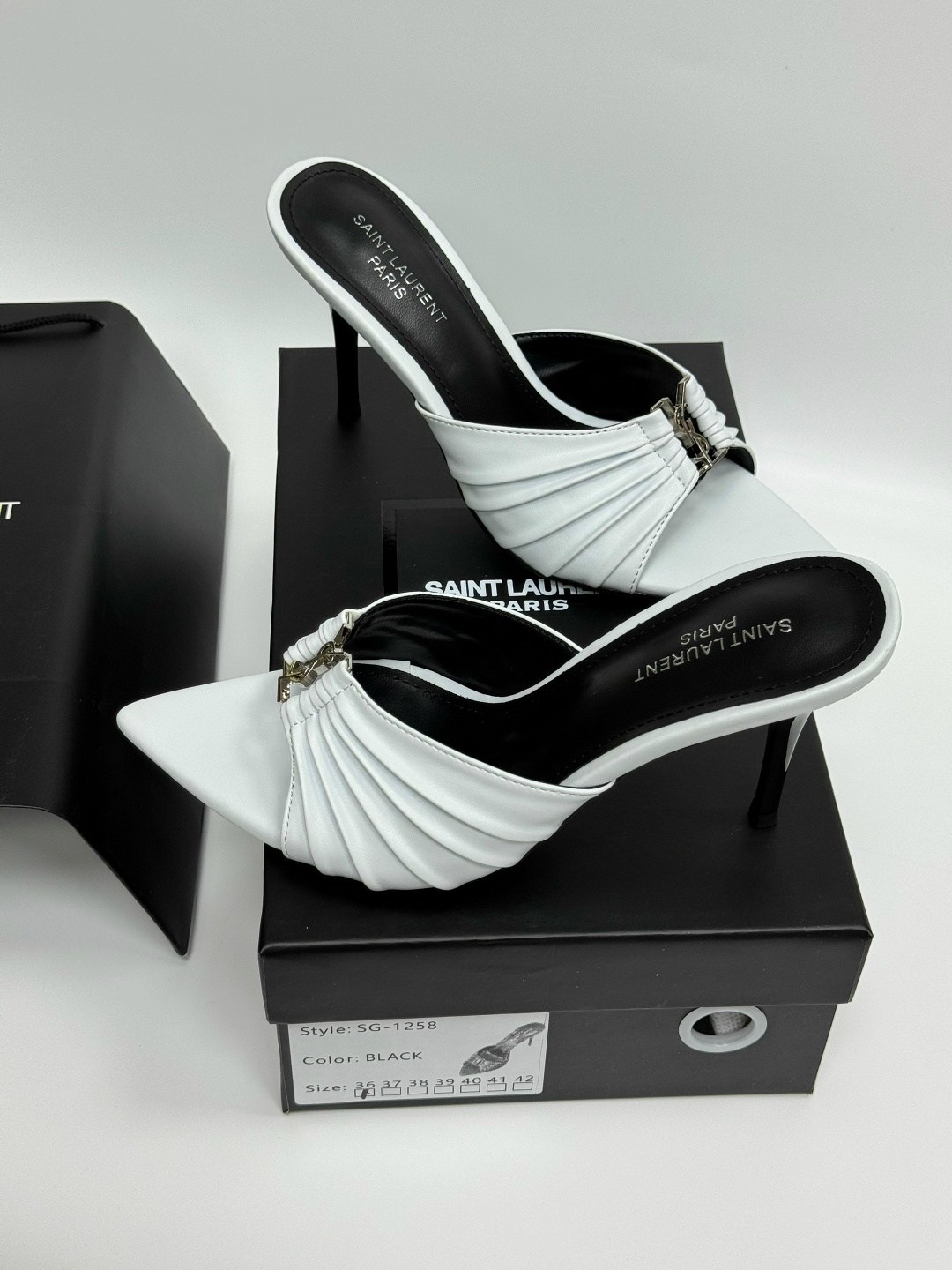 мюли женские,,мюли на каблуке,saint laurent туфли,кожаные мюли