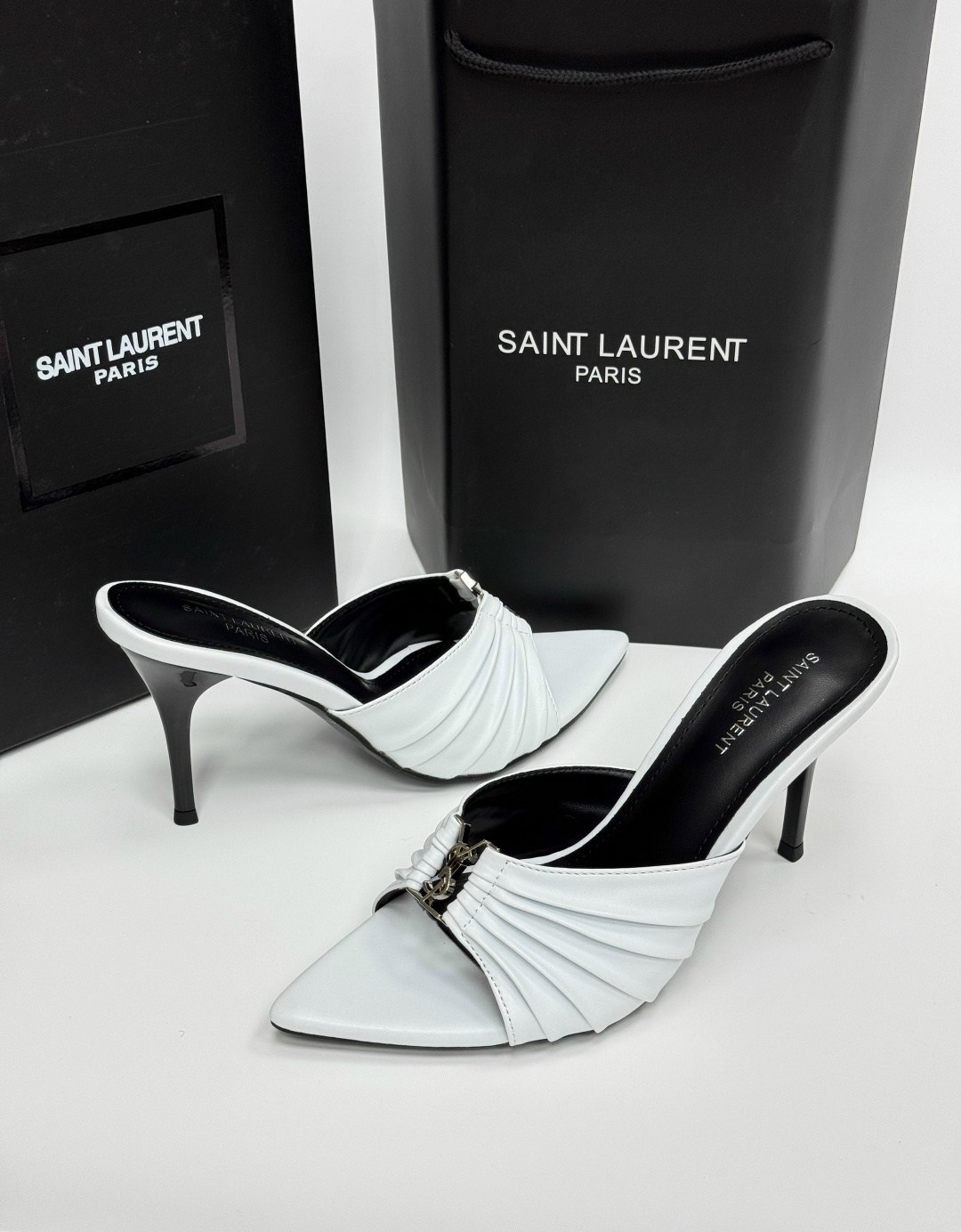 мюли женские,,мюли на каблуке,saint laurent туфли,кожаные мюли