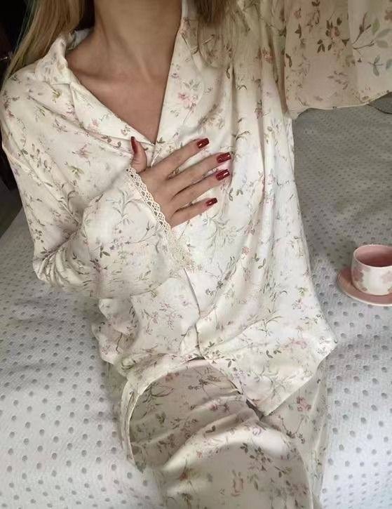 пижама женская,пижама со штанами и рубашкой из вискозы liora lune,пижама женская с цветочным принтом,пижама,пижамы для женщин