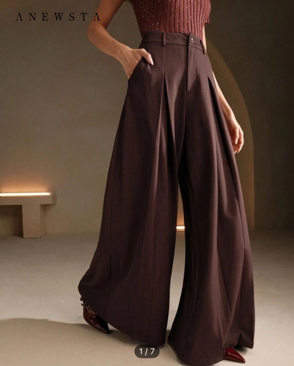 модные брюки палаццо,брюки высокая талия,anewsta women solid color pleated high waist straight leg palazzo pants,брюки с широкими штанинами,брюки для женщин