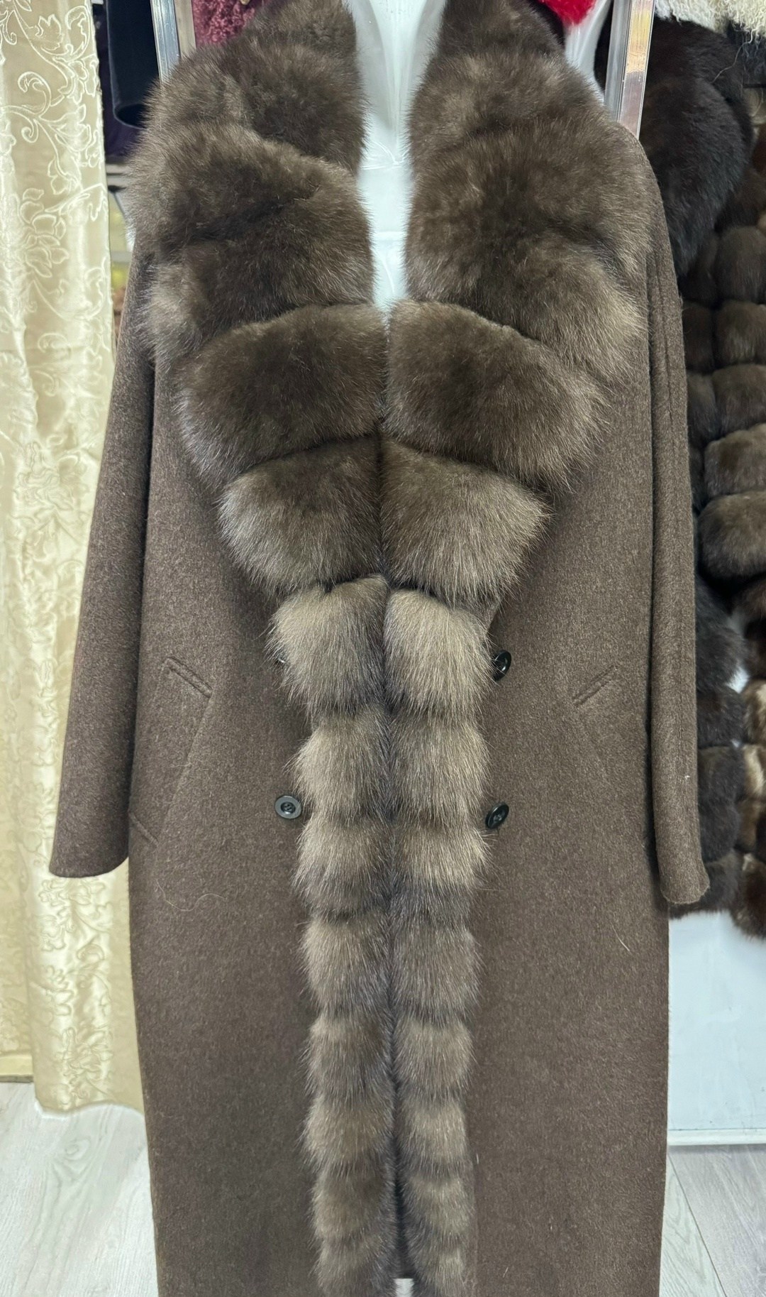 пальто шерстяное с мехом соболя stone,пальто шерстяное с мехом соболя stone yana kraft brand,пальто соболь,пальто с мехом,пальто с мехом соболя