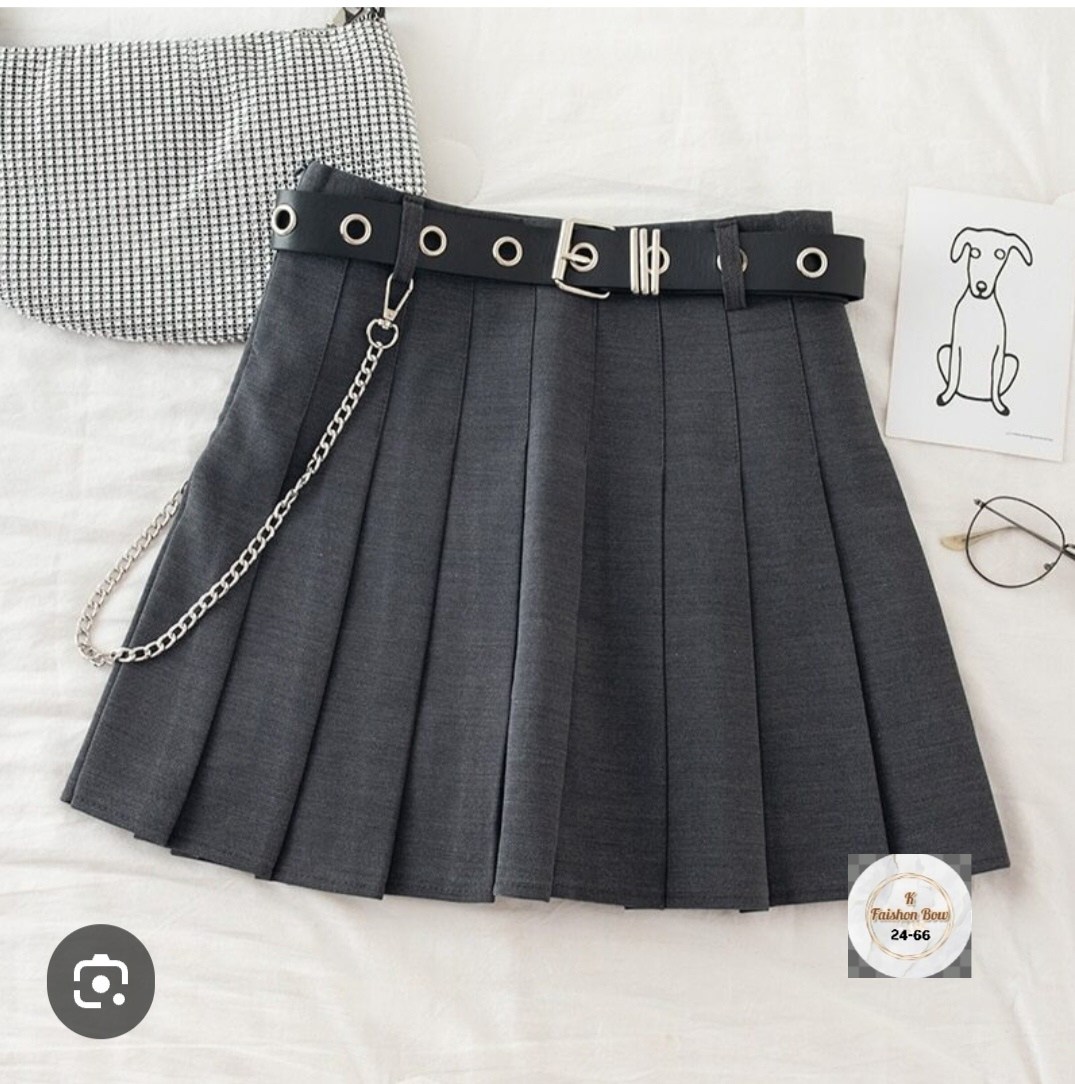 плиссированная мини юбка с aliexpress черная,черная плиссированная юбка с поясом-цепочкой в стиле панк-рок,черная плиссированная корейская юбка,юбка с цепью,черная плиссированная юбка с поясом-цепочко