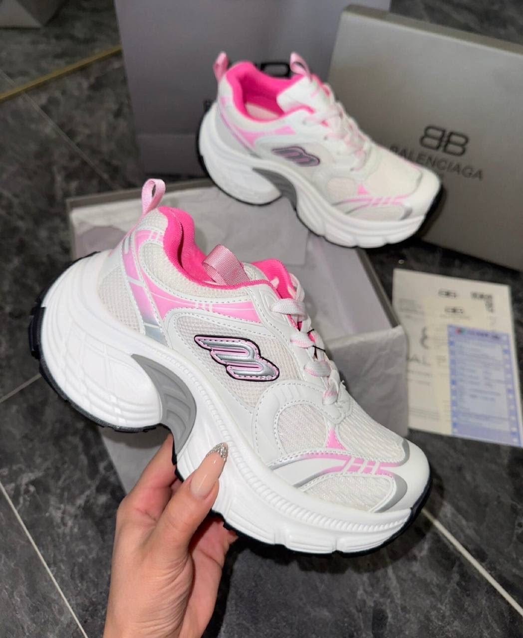 женские кроссовки balenciaga,кроссовки balenciaga,повседневная спортивная  balenciaga,кроссовки balenciaga cargo balenciaga цвет белый розовый,женские брендовые кожаные кроссовки balenciaga premi