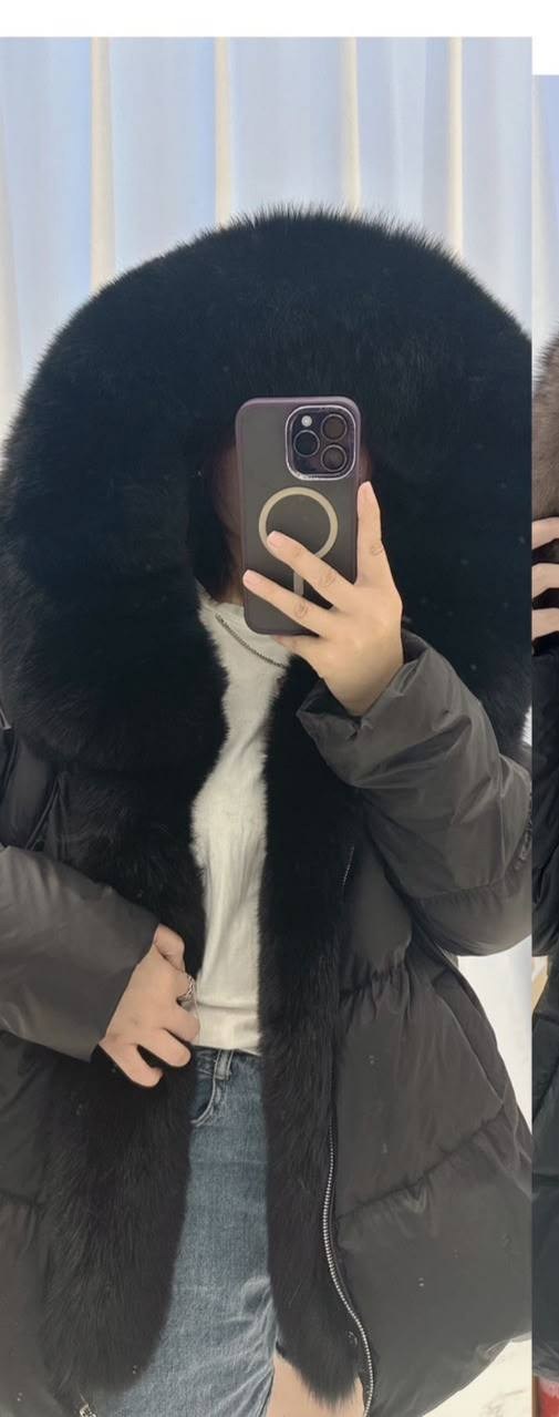 женский пуховик с капюшоном,зимние куртки,женский пуховик,женский пуховик furtjy белый утиный пух с лисьим мехом,женский пуховик с капюшоном на белом утином пуху с воротником из натурального лисьего м