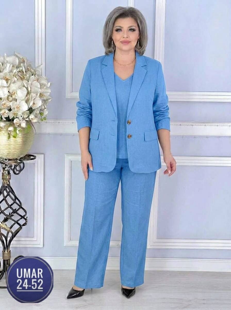 костюм брючный 24220 голубой aira style,брючные костюмы на озоне для женщин,брючный костюм aira style 24220 голубой тройка,брючный костюм,костюм классика