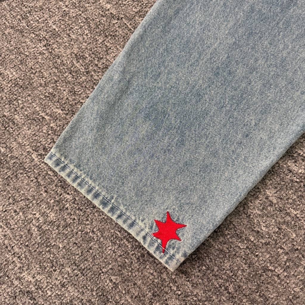mm6 maison margiela kids широкие джинсы с логотипом синий,джинсы широкие,hound denim jeans washed indigo,мужские джинсы,одежда джинсы