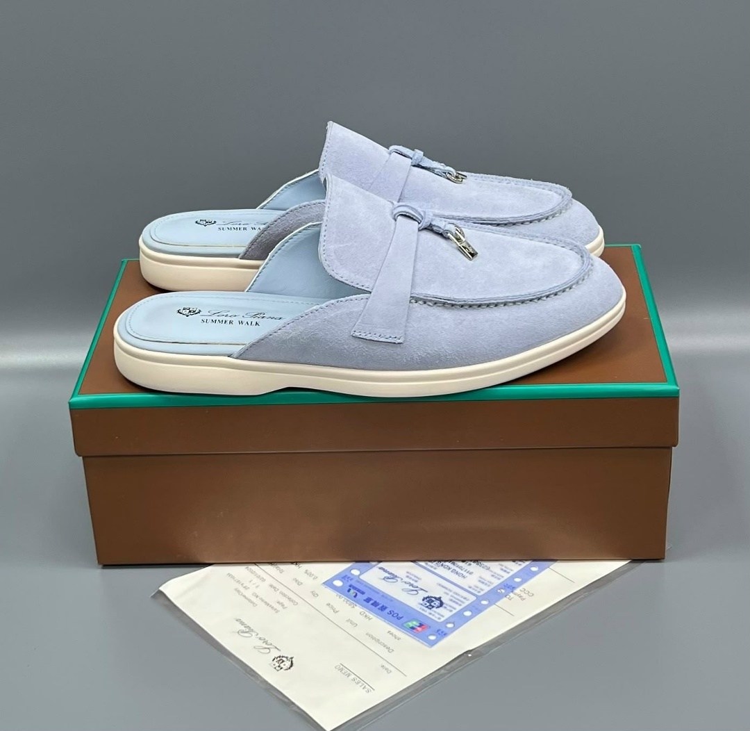 loro piana мюли,женские замшевые мюли loro piana голубые,,женская ,замшевые мюли