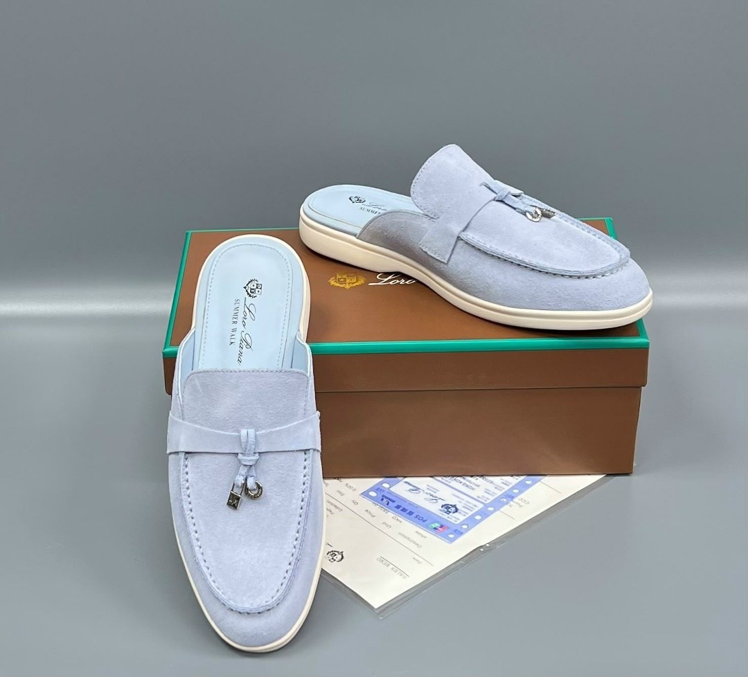 loro piana мюли,женские замшевые мюли loro piana голубые,,женская ,замшевые мюли