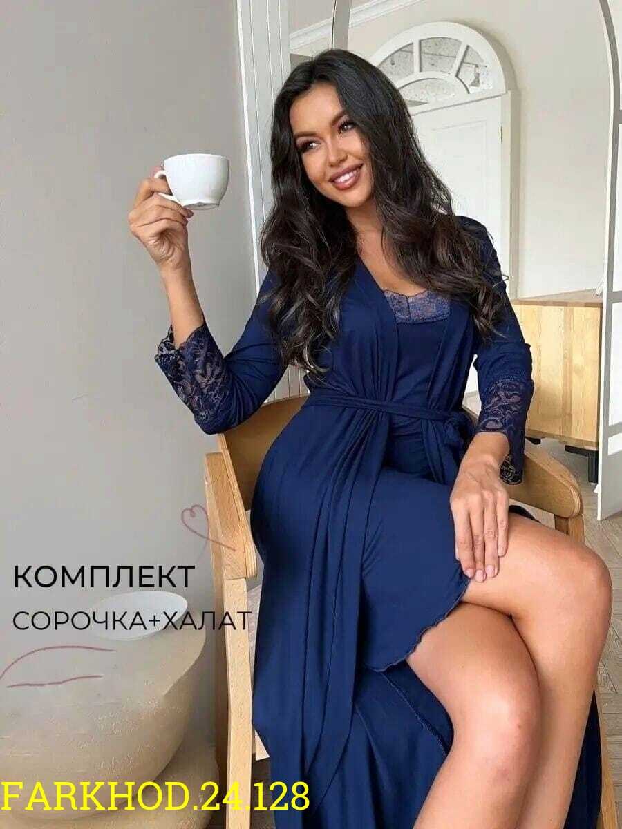 пеньюар женский с халатом,комплект домашний женский,халат домашний с сорочкой комплект,халат домашний,комплект домашний