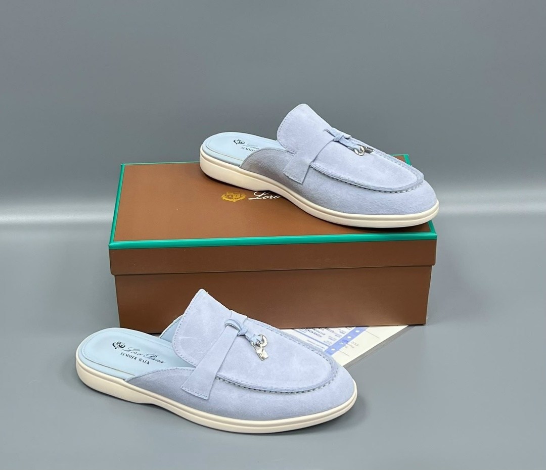 loro piana мюли,женские замшевые мюли loro piana голубые,,женская ,замшевые мюли