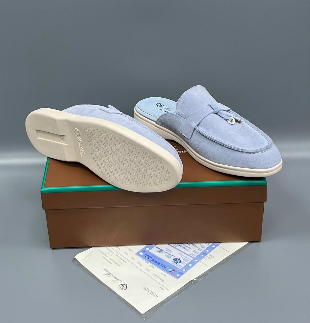 loro piana мюли,женские замшевые мюли loro piana голубые,,женская ,замшевые мюли