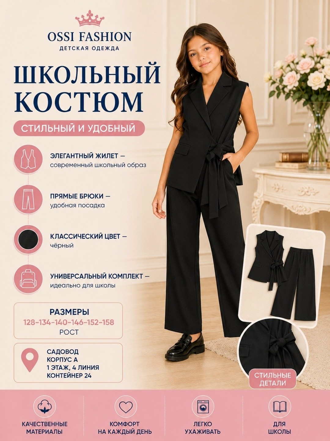 костюм школьный (жилет, брюки) для девочек,брючный костюм для девочки р.128-134,костюм-двойка школьный для девочек,школьный брючный костюм,костюм-двойка школьный (жилет, брюки) для девочек