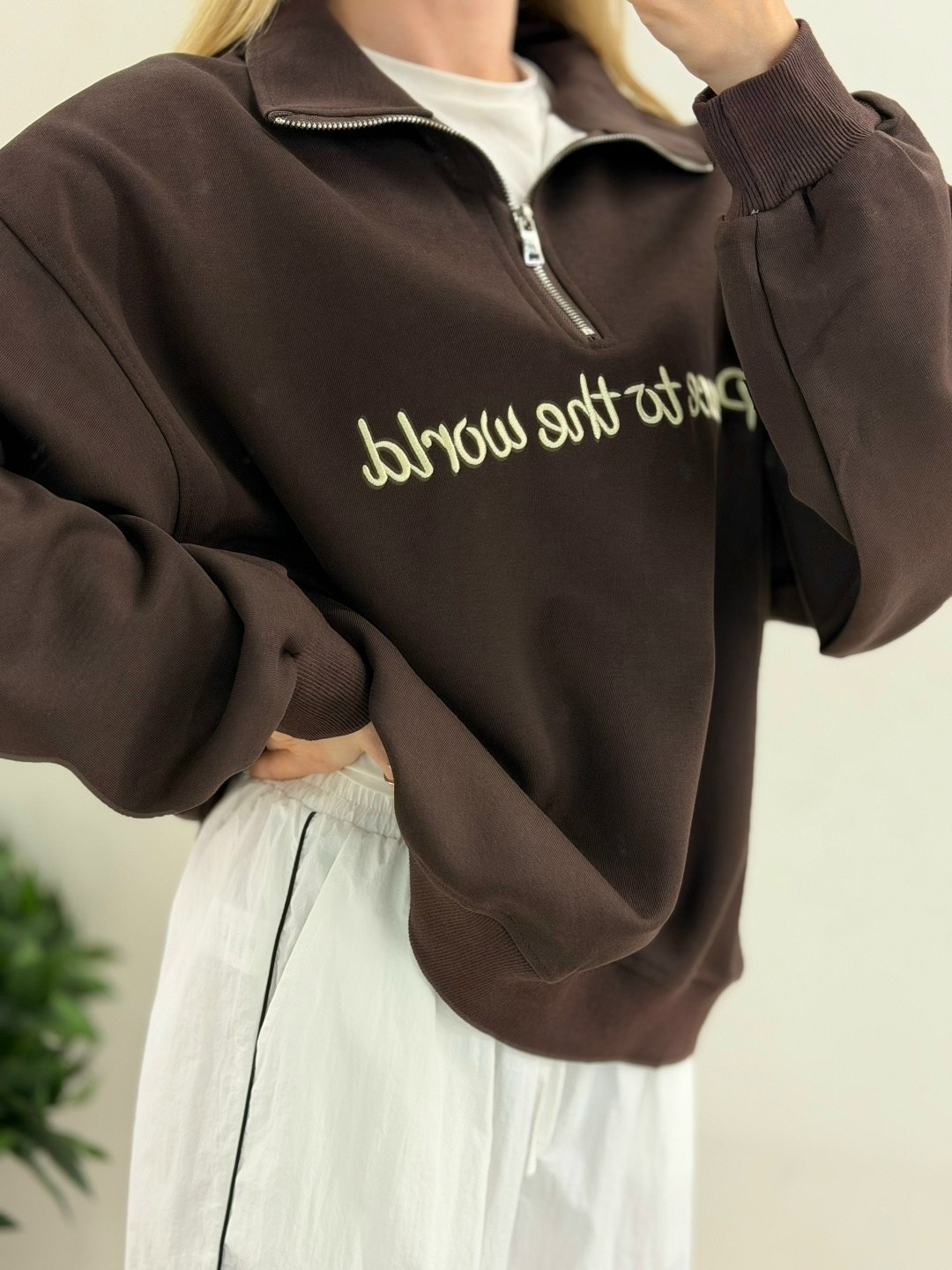 свитшот женская,розовый свитшот,light pink quarter zip sweatshirt,свитшот поло на молнии оверсайз кофта полузамок y2k fussed,свитшот модный
