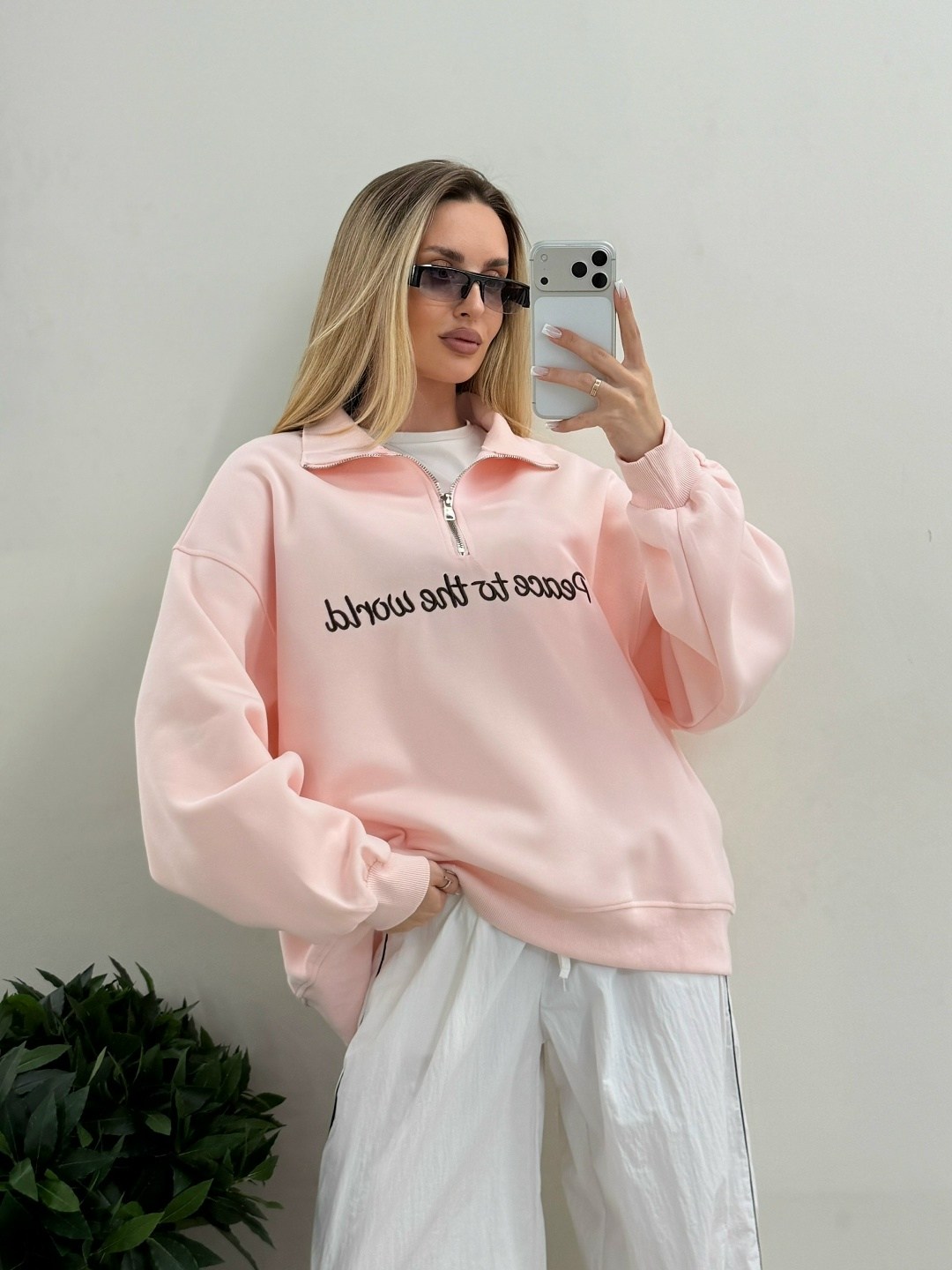 свитшот женская,розовый свитшот,light pink quarter zip sweatshirt,свитшот поло на молнии оверсайз кофта полузамок y2k fussed,свитшот модный