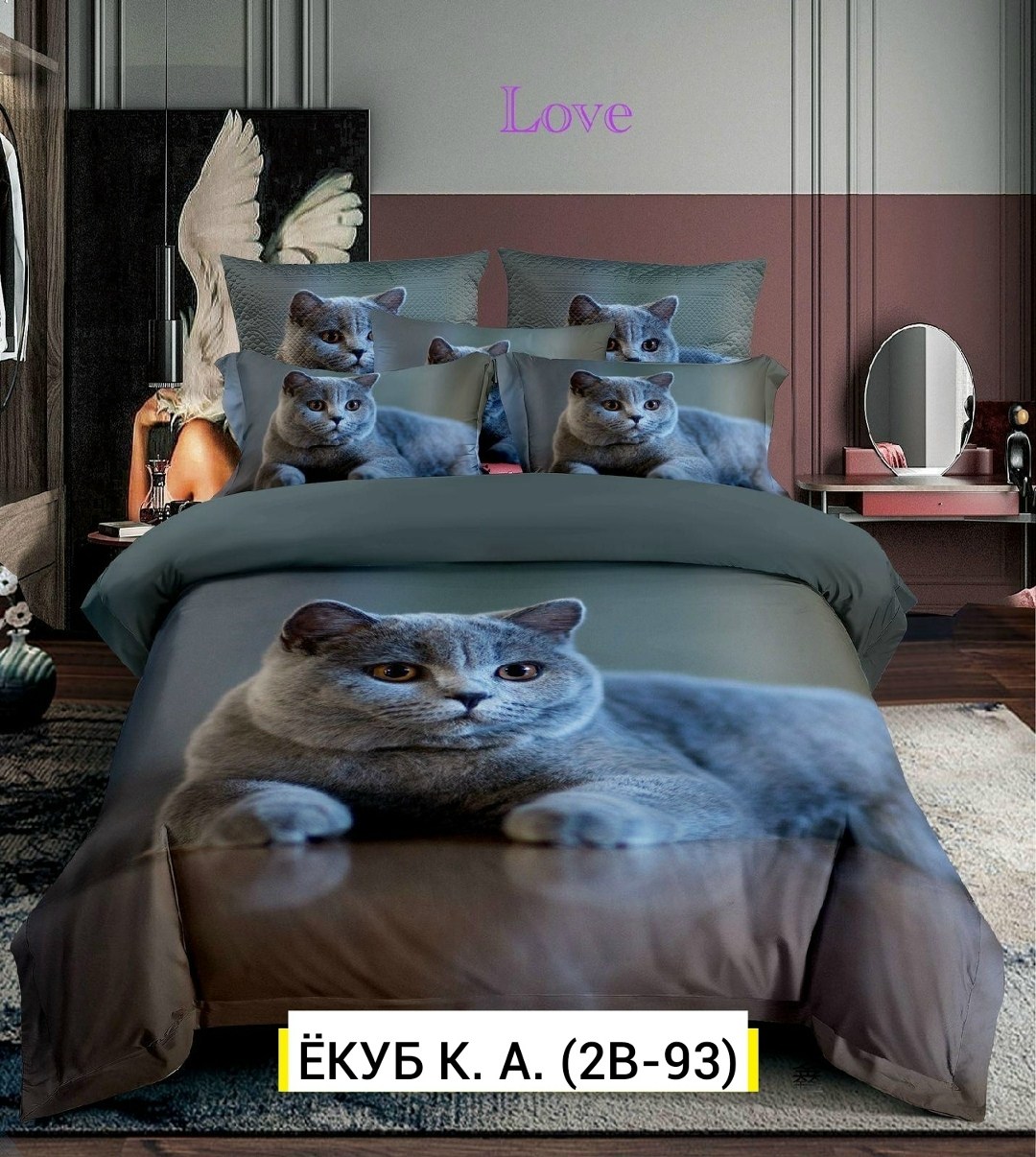 комплекты постельного белья,постельное белье 3 д,белье постельное,евро полисатин,постельное с кошками