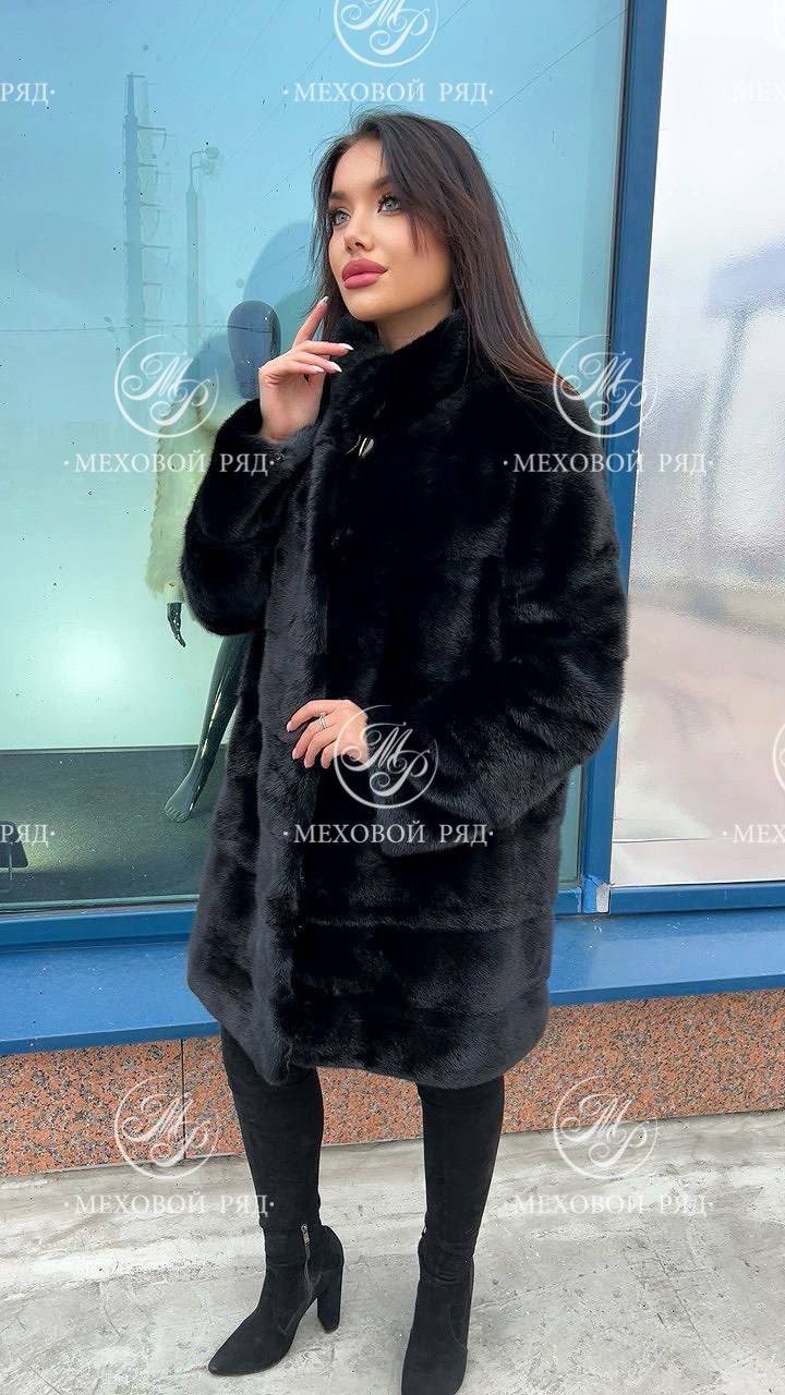 шубка из меха европейской норки стойка воротник 90 см чёрный,шубка из меха европейской норки стойка воротник 100 см,шуба норковая поперечный крой (черный) стойка,шубка из меха европейской норки стойка