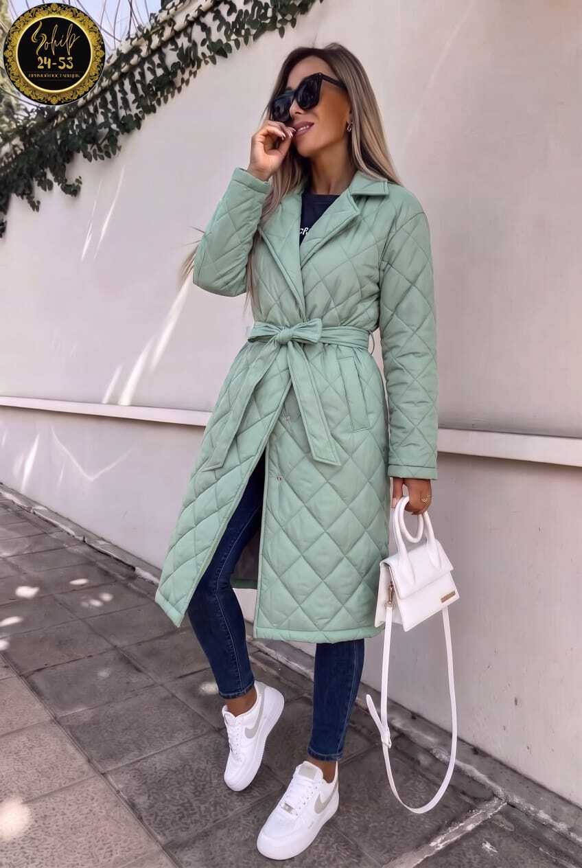 стеганое пальто,пальто стеганое плащ стеганый куртка женская весна dh fashion,куртка демисезонная длинная стеганая с поясом ah fashion,пальто стеганое женское,пальто демисезонное стеганое
