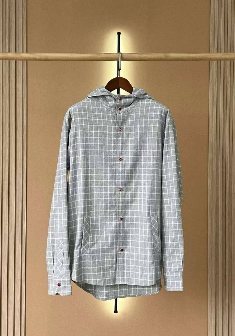 рубашка с капюшоном kiton,рубашка с капюшоном мужская,рубашка с капюшоном,рубашка из муслина для мальчика,рубашка для мальчика в клетку с капюшоном