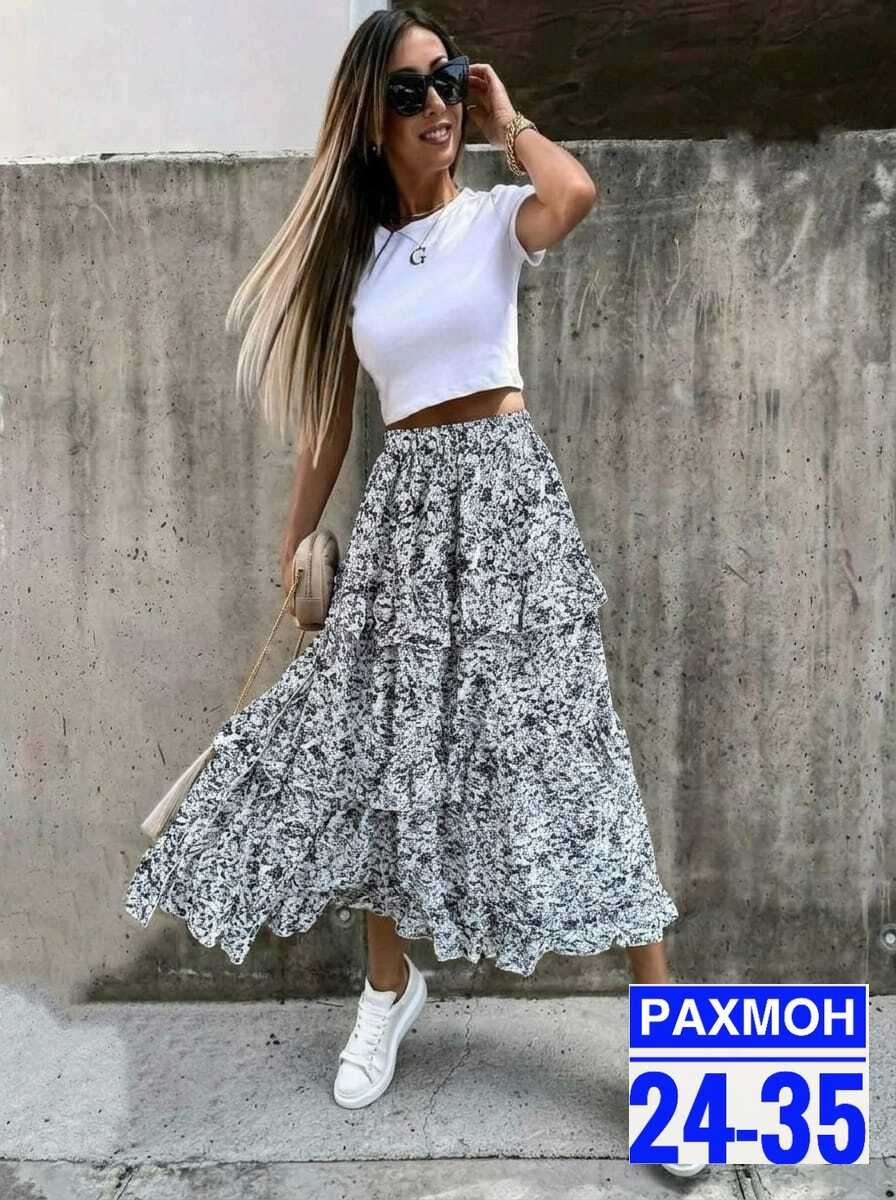 юбка,юбка женская,юбка с оборками,женская длинная юбка,юбка с принтом