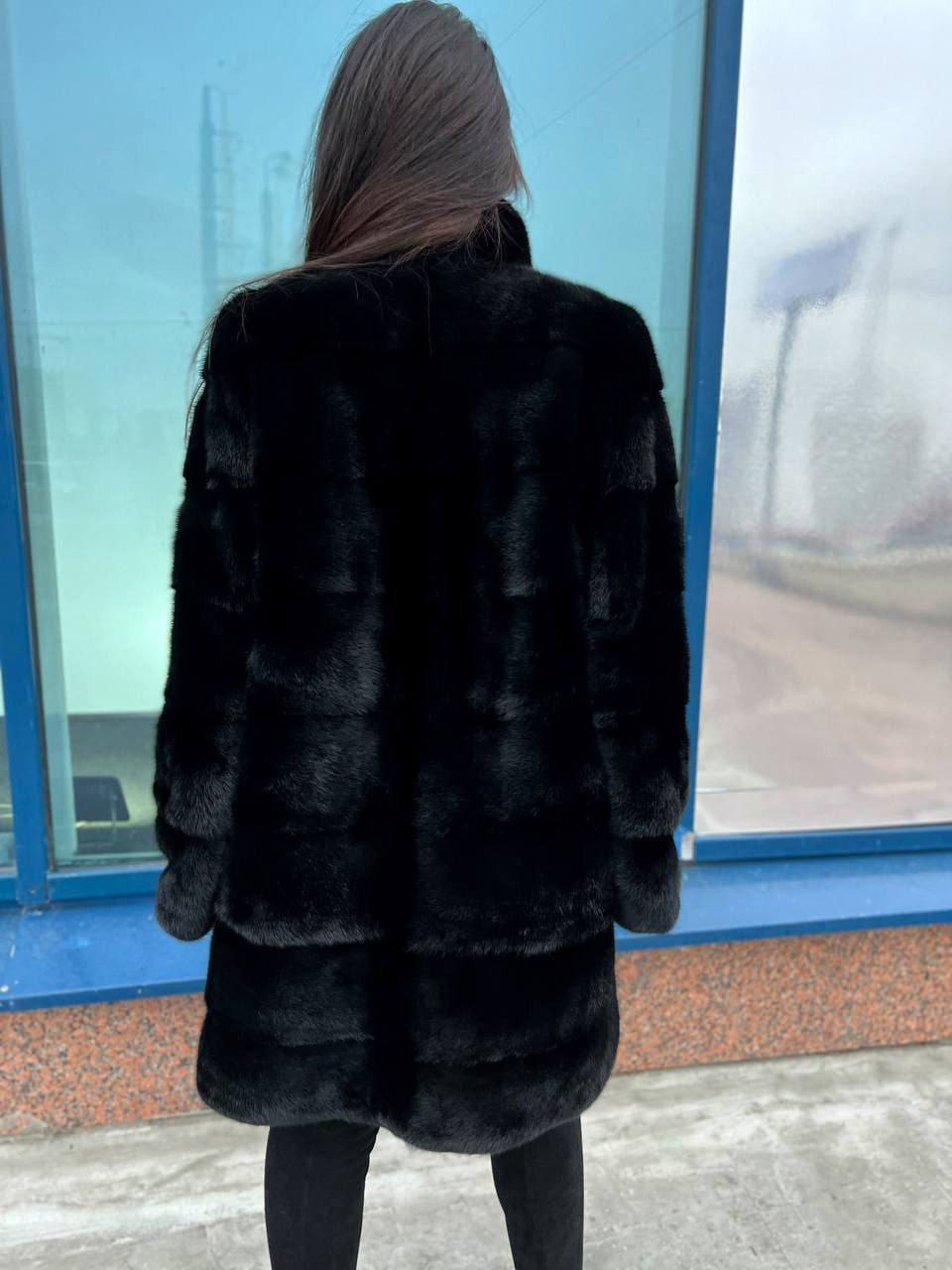 шубка из меха европейской норки стойка воротник 90 см чёрный,шубка из меха европейской норки стойка воротник 100 см,шуба норковая поперечный крой (черный) стойка,шубка из меха европейской норки стойка