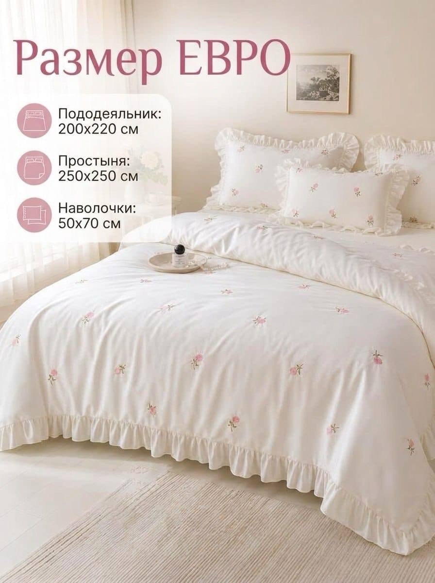 комплект постельного белья,постельное белье,комплект из пододеяльника и простыни с вышивкой в виде роз,комплект пододеяльника,комплект постельного белье евро