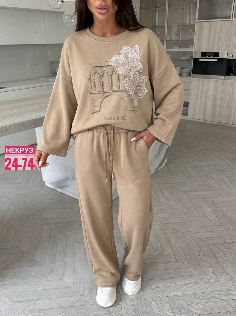 вязаный костюм свитшот и брюки trend collection,костюм трикотажный женский,спортивные костюмы женские,костюм женский,женский костюм на флисе