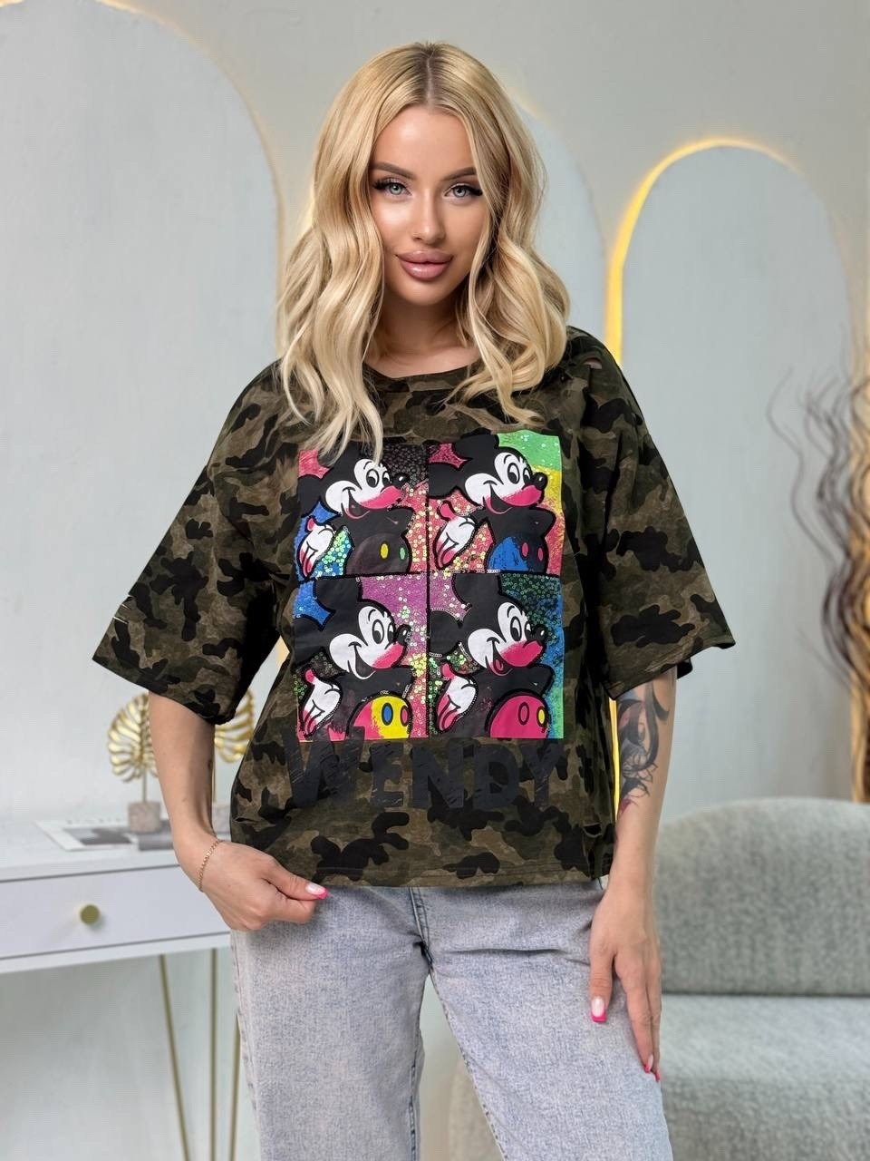 футболка оверсайз с принтом мики маус fashion lux,женская футболка,футболка с принтом,футболка,футболка оверсайз с принтами